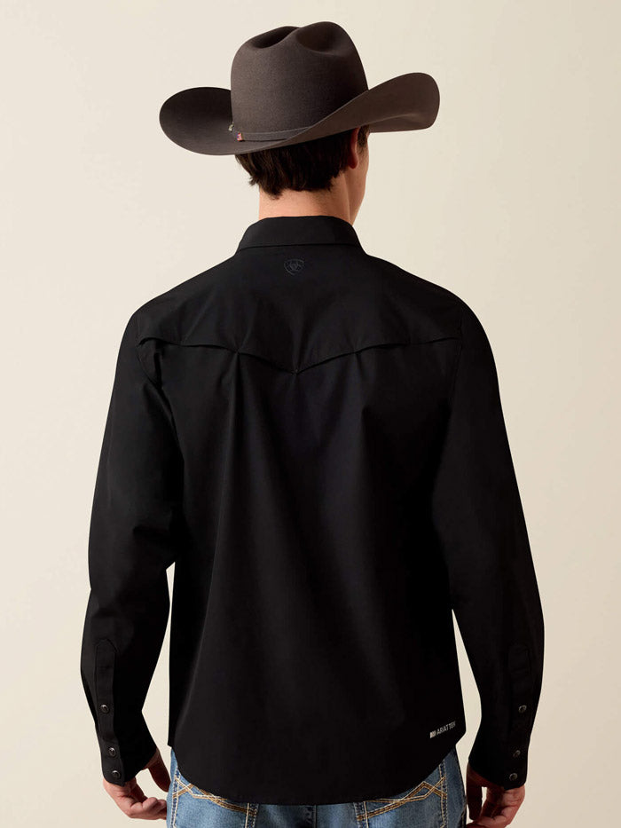 Ariat 10079800 Mens FrontierTough VentTEK Western Fitted Snap Shirt Black front view. If you need any assistance with this item or the purchase of this item please call us at five six one seven four eight eight eight zero one Monday through Saturday 10:00a.m EST to 8:00 p.m EST
