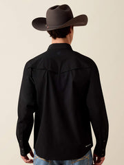 Ariat 10079800 Mens FrontierTough VentTEK Western Fitted Snap Shirt Black back view. If you need any assistance with this item or the purchase of this item please call us at five six one seven four eight eight eight zero one Monday through Saturday 10:00a.m EST to 8:00 p.m EST
