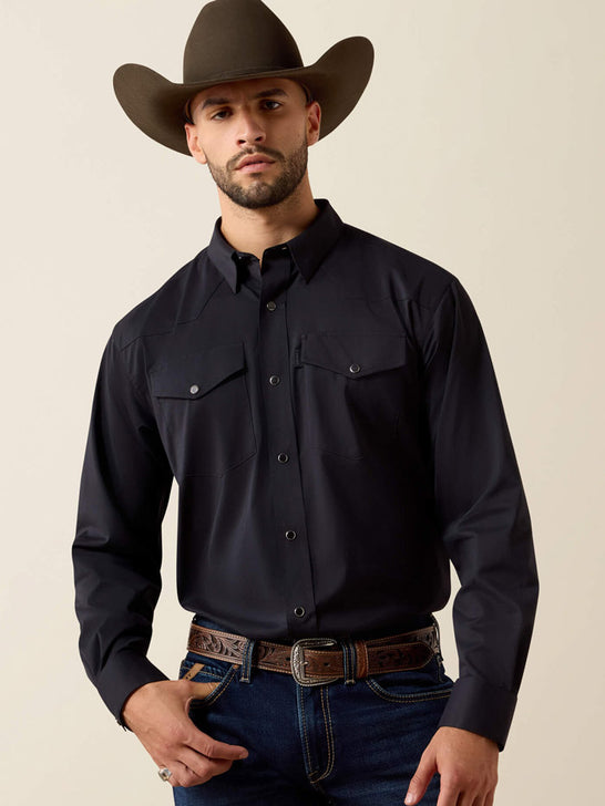 Ariat 10079802 Mens Everything Classic Fit Snap Shirt Black front view. If you need any assistance with this item or the purchase of this item please call us at five six one seven four eight eight eight zero one Monday through Saturday 10:00a.m EST to 8:00 p.m EST