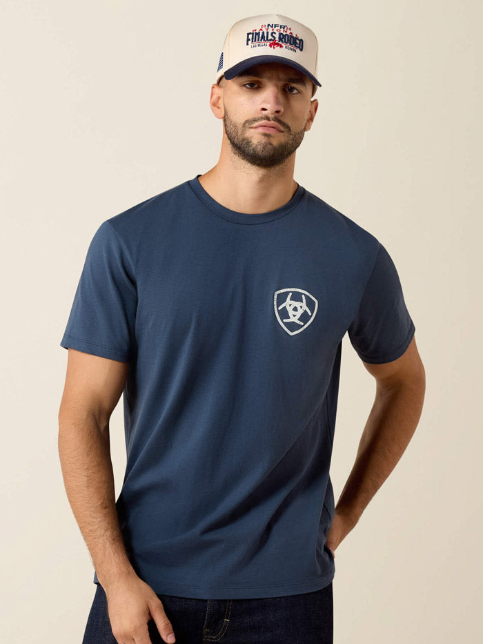 Ariat 10080248 Mens Longhorn Patriot Bravery T-Shirt Blue Dusk back view. If you need any assistance with this item or the purchase of this item please call us at five six one seven four eight eight eight zero one Monday through Saturday 10:00a.m EST to 8:00 p.m EST