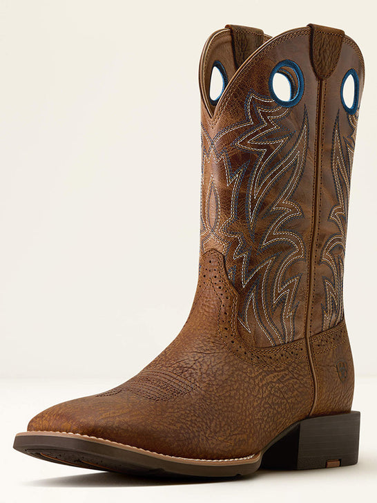 Ariat 10080413 Mens Sport Sidebet Wide Square Toe Cowboy Boot Toasted Grain Dark Tan side / front view. If you need any assistance with this item or the purchase of this item please call us at five six one seven four eight eight eight zero one Monday through Saturday 10:00a.m EST to 8:00 p.m EST