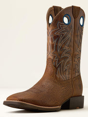 Ariat 10080413 Mens Sport Sidebet Wide Square Toe Cowboy Boot Toasted Grain Dark Tan side / front view. If you need any assistance with this item or the purchase of this item please call us at five six one seven four eight eight eight zero one Monday through Saturday 10:00a.m EST to 8:00 p.m EST