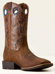 Ariat 10080413 Mens Sport Sidebet Wide Square Toe Cowboy Boot Toasted Grain Dark Tan side / front view. If you need any assistance with this item or the purchase of this item please call us at five six one seven four eight eight eight zero one Monday through Saturday 10:00a.m EST to 8:00 p.m EST