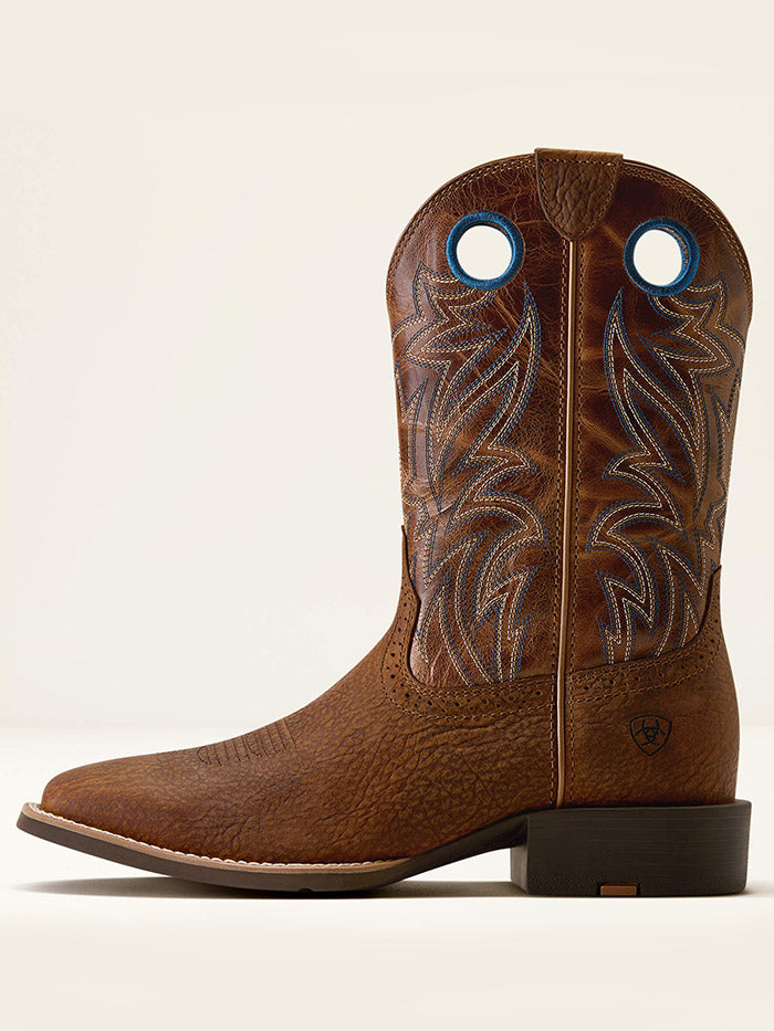 Ariat 10080413 Mens Sport Sidebet Wide Square Toe Cowboy Boot Toasted Grain Dark Tan side / front view. If you need any assistance with this item or the purchase of this item please call us at five six one seven four eight eight eight zero one Monday through Saturday 10:00a.m EST to 8:00 p.m EST