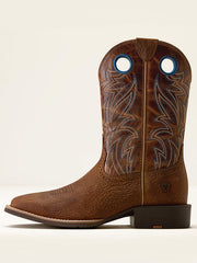 Ariat 10080413 Mens Sport Sidebet Wide Square Toe Cowboy Boot Toasted Grain Dark Tan side view. If you need any assistance with this item or the purchase of this item please call us at five six one seven four eight eight eight zero one Monday through Saturday 10:00a.m EST to 8:00 p.m EST