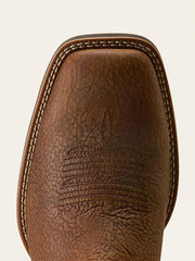 Ariat 10080413 Mens Sport Sidebet Wide Square Toe Cowboy Boot Toasted Grain Dark Tan toe view. If you need any assistance with this item or the purchase of this item please call us at five six one seven four eight eight eight zero one Monday through Saturday 10:00a.m EST to 8:00 p.m EST