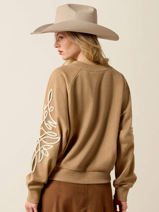 Ariat 10080602 Womens Juliette Sweatshirt Tan Heather back view. If you need any assistance with this item or the purchase of this item please call us at five six one seven four eight eight eight zero one Monday through Saturday 10:00a.m EST to 8:00 p.m EST
