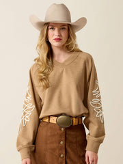 Ariat 10080602 Womens Juliette Sweatshirt Tan Heather front view. If you need any assistance with this item or the purchase of this item please call us at five six one seven four eight eight eight zero one Monday through Saturday 10:00a.m EST to 8:00 p.m EST
