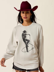 Ariat 10080620 Womens Canvas Oversized Long Sleeve T-Shirt Silver front view. If you need any assistance with this item or the purchase of this item please call us at five six one seven four eight eight eight zero one Monday through Saturday 10:00a.m EST to 8:00 p.m EST