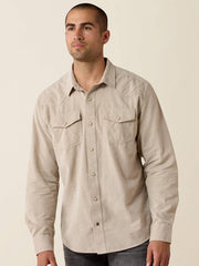 Ariat 10080647 Mens Retro Handorf Corduroy Fitted Snap Shirt Beige front view. If you need any assistance with this item or the purchase of this item please call us at five six one seven four eight eight eight zero one Monday through Saturday 10:00a.m EST to 8:00 p.m EST
