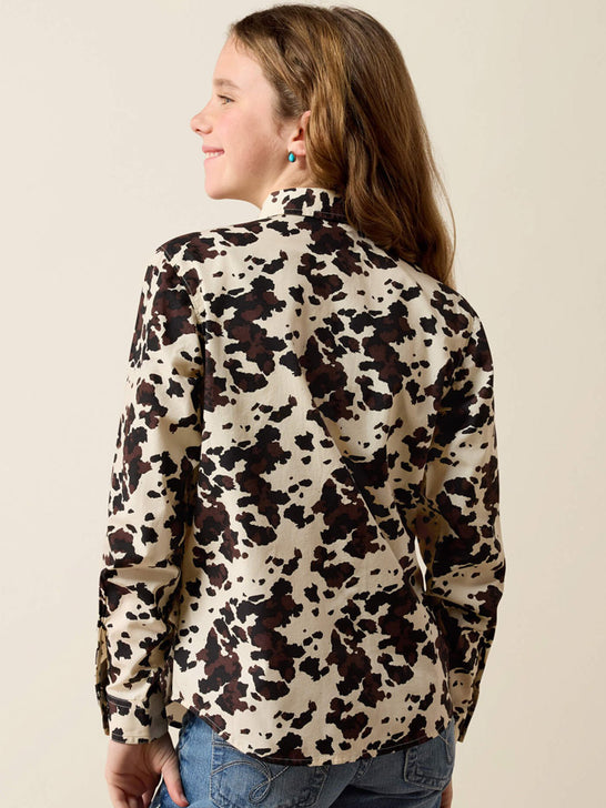 Ariat 10080657 Kids Savannah Western Snap Shirt Pony Natural back view. If you need any assistance with this item or the purchase of this item please call us at five six one seven four eight eight eight zero one Monday through Saturday 10:00a.m EST to 8:00 p.m EST