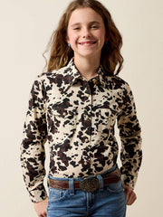Ariat 10080657 Kids Savannah Western Snap Shirt Pony Natural front view.If you need any assistance with this item or the purchase of this item please call us at five six one seven four eight eight eight zero one Monday through Saturday 10:00a.m EST to 8:00 p.m EST
