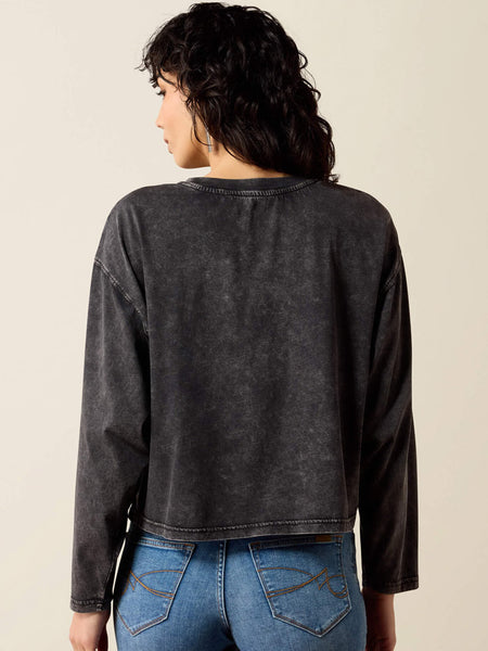 Ariat 10080681 Womens Steer Story Long Sleeve T-Shirt Black back view. If you need any assistance with this item or the purchase of this item please call us at five six one seven four eight eight eight zero one Monday through Saturday 10:00a.m EST to 8:00 p.m EST
