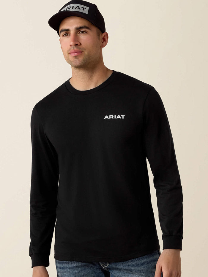Ariat 10080687 Mens Desert Wanderer Circle Long Sleeve T-Shirt Black back view. If you need any assistance with this item or the purchase of this item please call us at five six one seven four eight eight eight zero one Monday through Saturday 10:00a.m EST to 8:00 p.m EST
