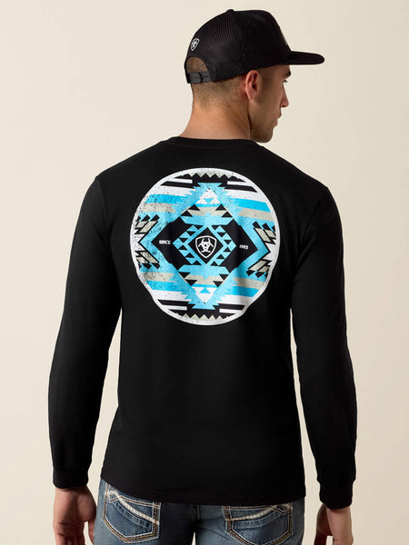 Ariat 10080687 Mens Desert Wanderer Circle Long Sleeve T-Shirt Black back view. If you need any assistance with this item or the purchase of this item please call us at five six one seven four eight eight eight zero one Monday through Saturday 10:00a.m EST to 8:00 p.m EST
