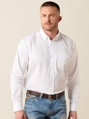 Ariat 10080910 Mens Standard Twill Classic Fit Shirt White front view. If you need any assistance with this item or the purchase of this item please call us at five six one seven four eight eight eight zero one Monday through Saturday 10:00a.m EST to 8:00 p.m EST
