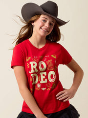 Ariat 10083098 Youth Rodeo Collage T-Shirt Red front view. If you need any assistance with this item or the purchase of this item please call us at five six one seven four eight eight eight zero one Monday through Saturday 10:00a.m EST to 8:00 p.m EST
