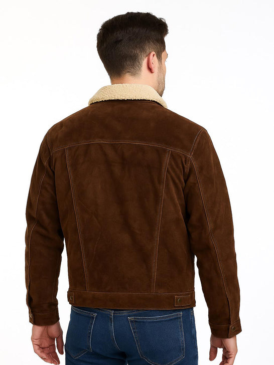 Scully 1015-86 Mens Boar Suede Western Jean Jacket Chocolate back view. If you need any assistance with this item or the purchase of this item please call us at five six one seven four eight eight eight zero one Monday through Saturday 10:00a.m EST to 8:00 p.m EST