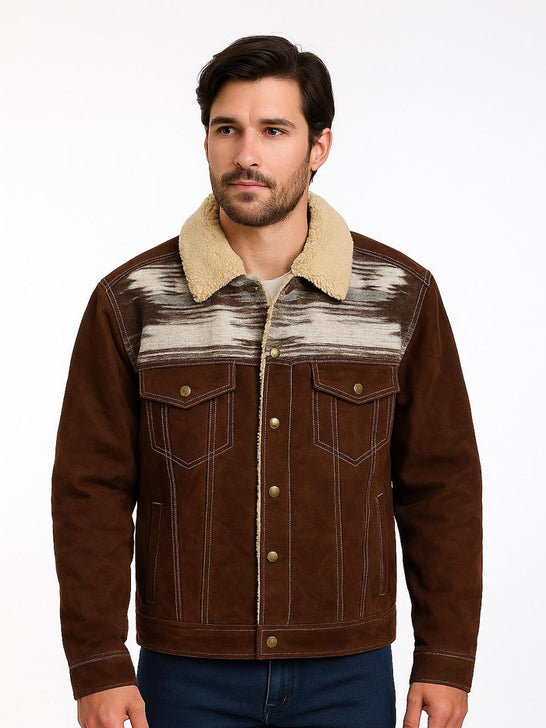 Scully 1015-86 Mens Boar Suede Western Jean Jacket Chocolate front view. If you need any assistance with this item or the purchase of this item please call us at five six one seven four eight eight eight zero one Monday through Saturday 10:00a.m EST to 8:00 p.m EST