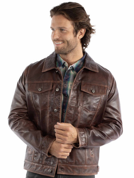 Scully 1055-116 Mens Leather Jean Jacket Cognac front view. If you need any assistance with this item or the purchase of this item please call us at five six one seven four eight eight eight zero one Monday through Saturday 10:00a.m EST to 8:00 p.m EST