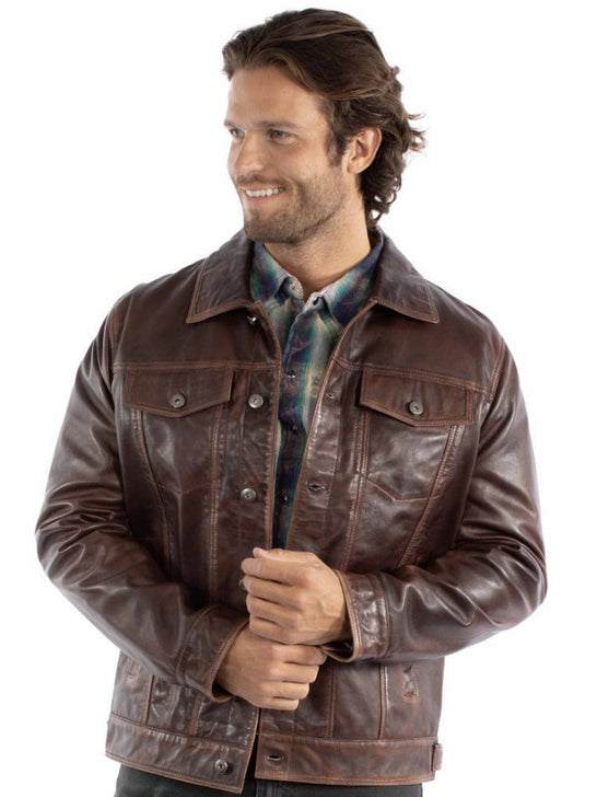 Scully 1055-116 Mens Leather Jean Jacket Cognac front view. If you need any assistance with this item or the purchase of this item please call us at five six one seven four eight eight eight zero one Monday through Saturday 10:00a.m EST to 8:00 p.m EST