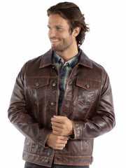 Scully 1055-116 Mens Leather Jean Jacket Cognac front view. If you need any assistance with this item or the purchase of this item please call us at five six one seven four eight eight eight zero one Monday through Saturday 10:00a.m EST to 8:00 p.m EST