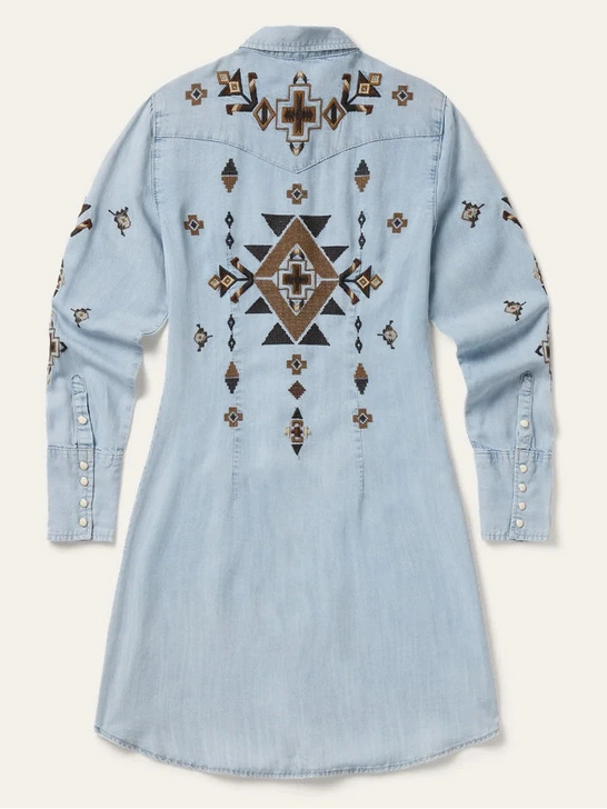 Stetson 11-057-0565-7058 Womens Western Floral Embroidered Dress Light Denim back view. If you need any assistance with this item or the purchase of this item please call us at five six one seven four eight eight eight zero one Monday through Saturday 10:00a.m EST to 8:00 p.m EST