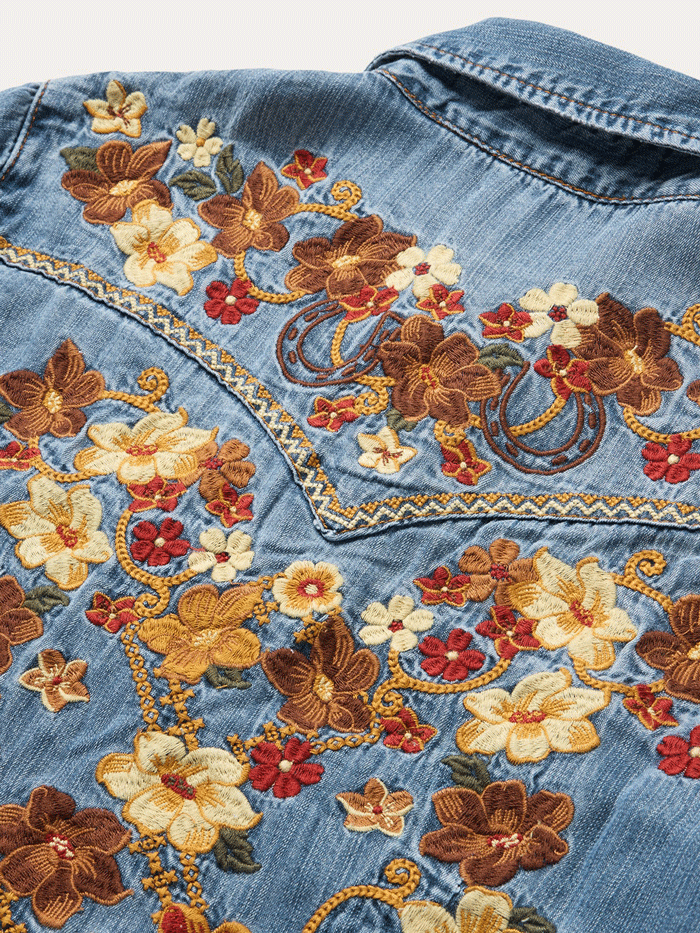 Stetson 11-057-0565-7084 Womens Embroidered Western Shirt Dress Blue front view. If you need any assistance with this item or the purchase of this item please call us at five six one seven four eight eight eight zero one Monday through Saturday 10:00a.m EST to 8:00 p.m EST
