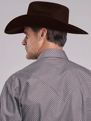 Stetson 11-001-0425-6043 Mens All Over Diamonds Print Western Shirt Brown back close up. If you need any assistance with this item or the purchase of this item please call us at five six one seven four eight eight eight zero one Monday through Saturday 10:00a.m EST to 8:00 p.m EST