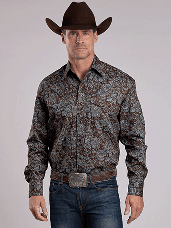 Stetson 11-001-0425-6044 Mens Fall Paisley Western Shirt Brown front view. If you need any assistance with this item or the purchase of this item please call us at five six one seven four eight eight eight zero one Monday through Saturday 10:00a.m EST to 8:00 p.m EST