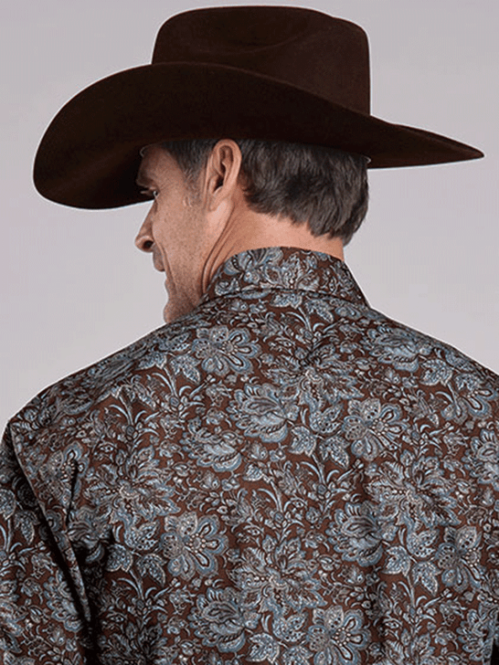 Stetson 11-001-0425-6044 Mens Fall Paisley Western Shirt Brown back view. If you need any assistance with this item or the purchase of this item please call us at five six one seven four eight eight eight zero one Monday through Saturday 10:00a.m EST to 8:00 p.m EST
