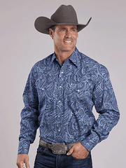 Stetson 11-001-0425-6047 Mens Plume Paisley Print Western Shirt Blue front view. If you need any assistance with this item or the purchase of this item please call us at five six one seven four eight eight eight zero one Monday through Saturday 10:00a.m EST to 8:00 p.m EST
