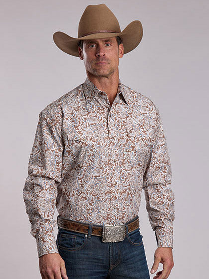 Stetson 11-001-0425-6054 Mens Saddle Paisley Western Shirt Brown front view. If you need any assistance with this item or the purchase of this item please call us at five six one seven four eight eight eight zero one Monday through Saturday 10:00a.m EST to 8:00 p.m EST
