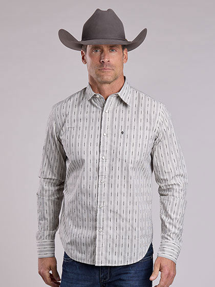 Stetson 11-001-0476-0803 Mens Dobby Stripe Western Shirt Black front view. If you need any assistance with this item or the purchase of this item please call us at five six one seven four eight eight eight zero one Monday through Saturday 10:00a.m EST to 8:00 p.m EST
