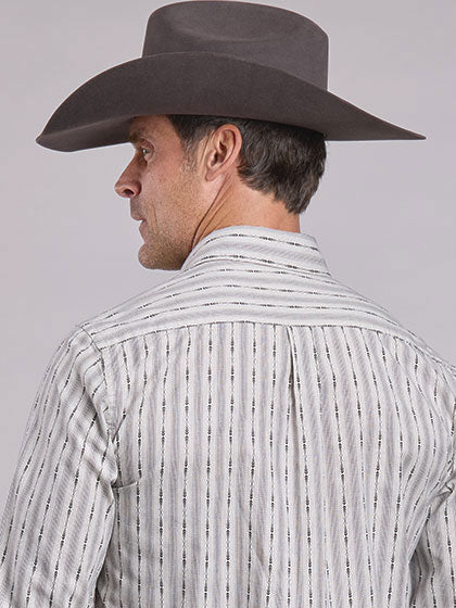 Stetson 11-001-0476-0803 Mens Dobby Stripe Western Shirt Black back view. If you need any assistance with this item or the purchase of this item please call us at five six one seven four eight eight eight zero one Monday through Saturday 10:00a.m EST to 8:00 p.m EST
