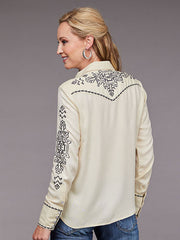 Stetson 11-050-0565-0557 Womens Embroidery Applique Long Sleeve Blouse Cream back view. If you need any assistance with this item or the purchase of this item please call us at five six one seven four eight eight eight zero one Monday through Saturday 10:00a.m EST to 8:00 p.m EST