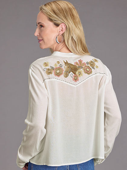 Stetson 11-050-0565-2078 Womens Embroidered Crepe Shirt White back view. If you need any assistance with this item or the purchase of this item please call us at five six one seven four eight eight eight zero one Monday through Saturday 10:00a.m EST to 8:00 p.m EST
