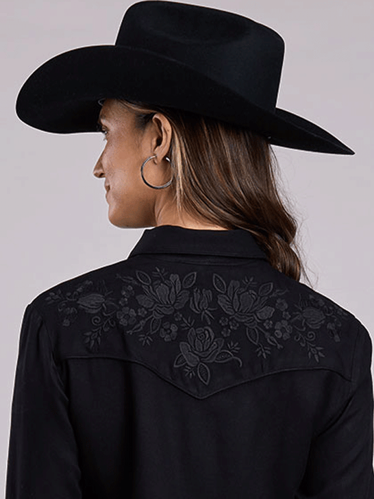 Stetson 11-050-0565-7073 Womens Embroidery Western Shirt Black back view. If you need any assistance with this item or the purchase of this item please call us at five six one seven four eight eight eight zero one Monday through Saturday 10:00a.m EST to 8:00 p.m EST