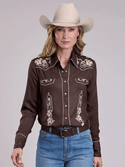 Stetson 11-050-0565-7081 Womens Embroidery Retro Western Style Shirt Brown front view. If you need any assistance with this item or the purchase of this item please call us at five six one seven four eight eight eight zero one Monday through Saturday 10:00a.m EST to 8:00 p.m EST
