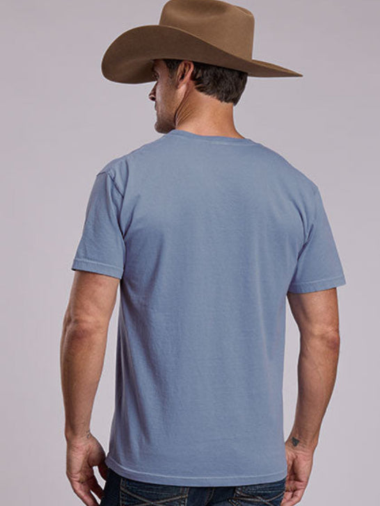 Stetson 11-076-0562-0913 Mens Western Wear Buffalo T-Shirt Light Blue back view. If you need any assistance with this item or the purchase of this item please call us at five six one seven four eight eight eight zero one Monday through Saturday 10:00a.m EST to 8:00 p.m EST