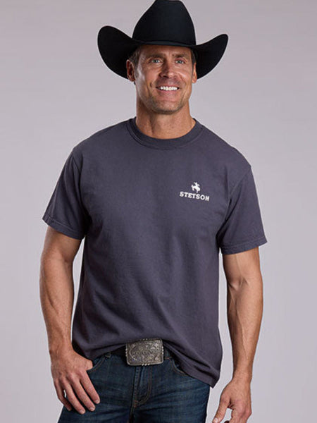 Stetson 11-076-0562-0916 Mens Cowboy American Heritage T-Shirt Grey front view. If you need any assistance with this item or the purchase of this item please call us at five six one seven four eight eight eight zero one Monday through Saturday 10:00a.m EST to 8:00 p.m EST 