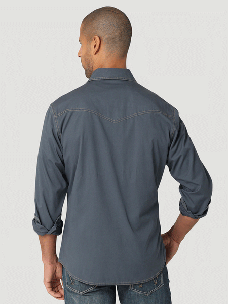 Wrangler 112324845 Mens Retro Long Sleeve Shirt Grey back view. If you need any assistance with this item or the purchase of this item please call us at five six one seven four eight eight eight zero one Monday through Saturday 10:00a.m EST to 8:00 p.m EST