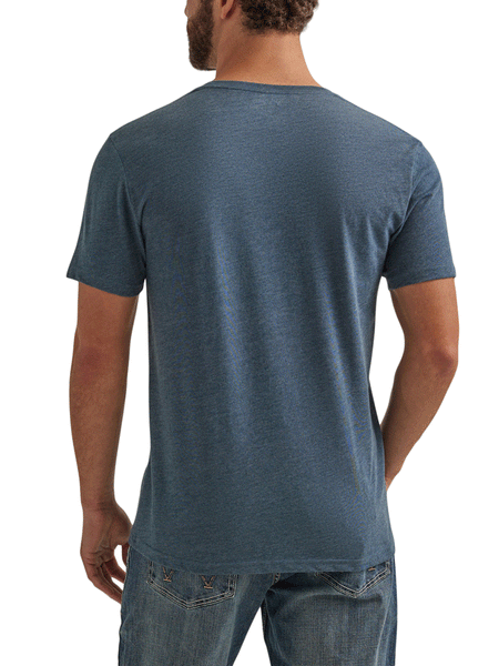 Wrangler 112344111 Mens Long Live Cowboys Graphic T-Shirt Midnight Navy Heather back view. If you need any assistance with this item or the purchase of this item please call us at five six one seven four eight eight eight zero one Monday through Saturday 10:00a.m EST to 8:00 p.m EST
