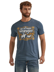 Wrangler 112344111 Mens Long Live Cowboys Graphic T-Shirt Midnight Navy Heather front view. If you need any assistance with this item or the purchase of this item please call us at five six one seven four eight eight eight zero one Monday through Saturday 10:00a.m EST to 8:00 p.m EST