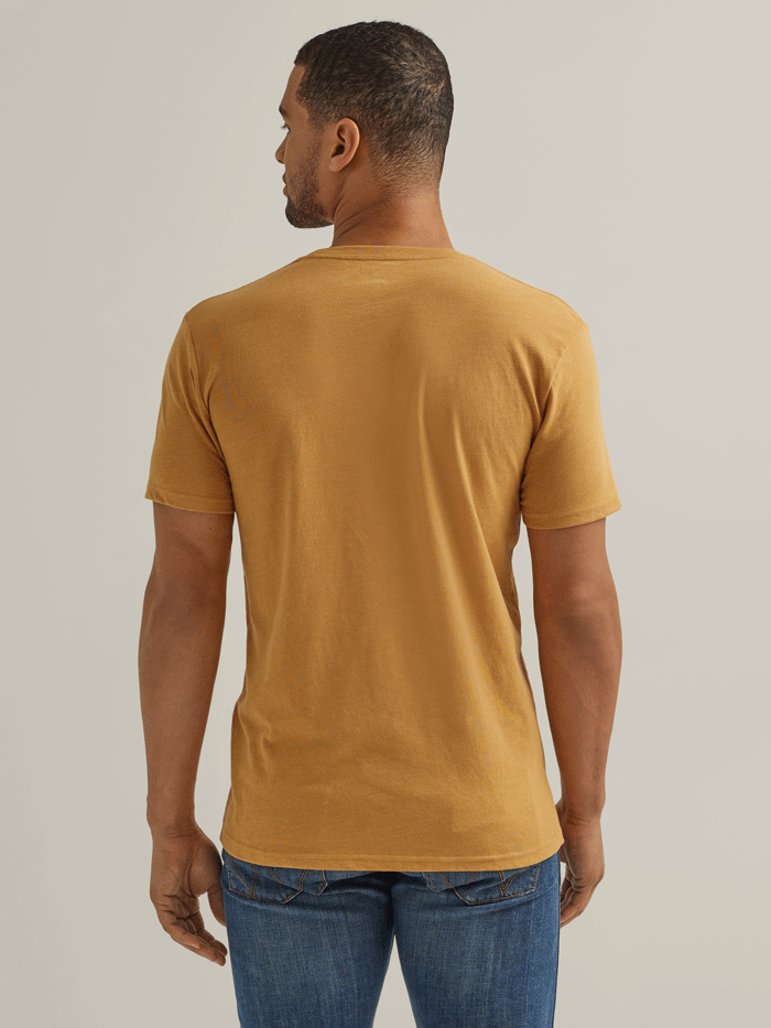 Wrangler 112344156 Mens Cowboy Ranch Graphic T-Shirt Pale Gold Heather front view. If you need any assistance with this item or the purchase of this item please call us at five six one seven four eight eight eight zero one Monday through Saturday 10:00a.m EST to 8:00 p.m EST