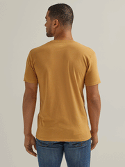 Wrangler 112344156 Mens Cowboy Ranch Graphic T-Shirt Pale Gold Heather back view. 
