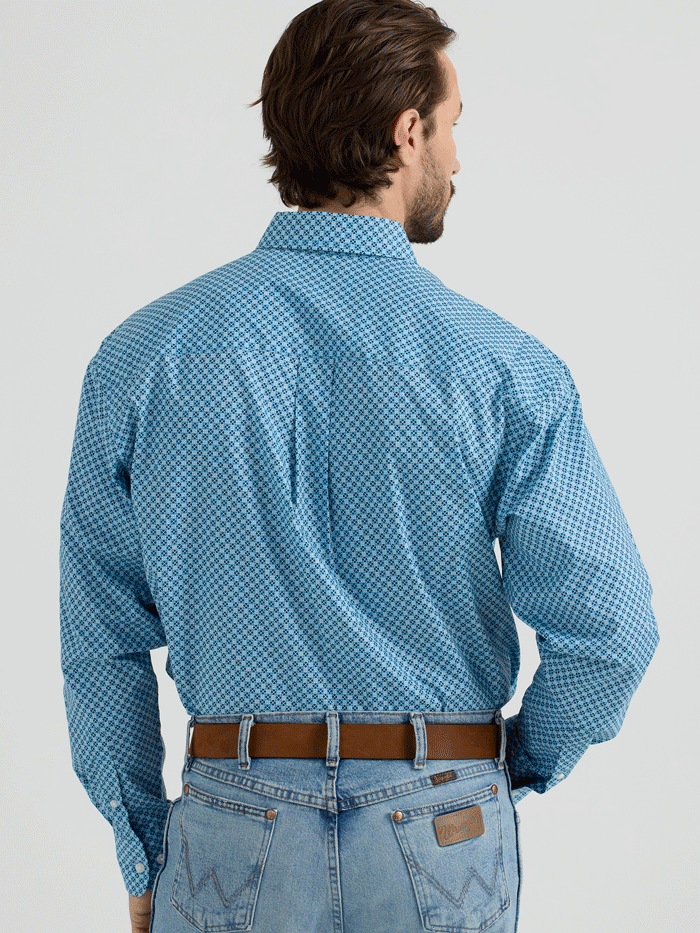 Wrangler 112344263 Long Sleeve Relaxed Fit Western Shirt Blue front view. If you need any assistance with this item or the purchase of this item please call us at five six one seven four eight eight eight zero one Monday through Saturday 10:00a.m EST to 8:00 p.m EST