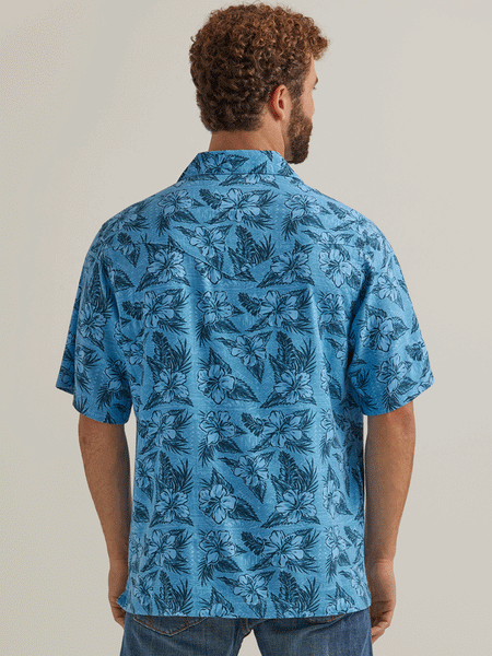 Wrangler 112344429 Mens Coconut Cowboy Short Sleeve Shirt Blue back view. If you need any assistance with this item or the purchase of this item please call us at five six one seven four eight eight eight zero one Monday through Saturday 10:00a.m EST to 8:00 p.m EST