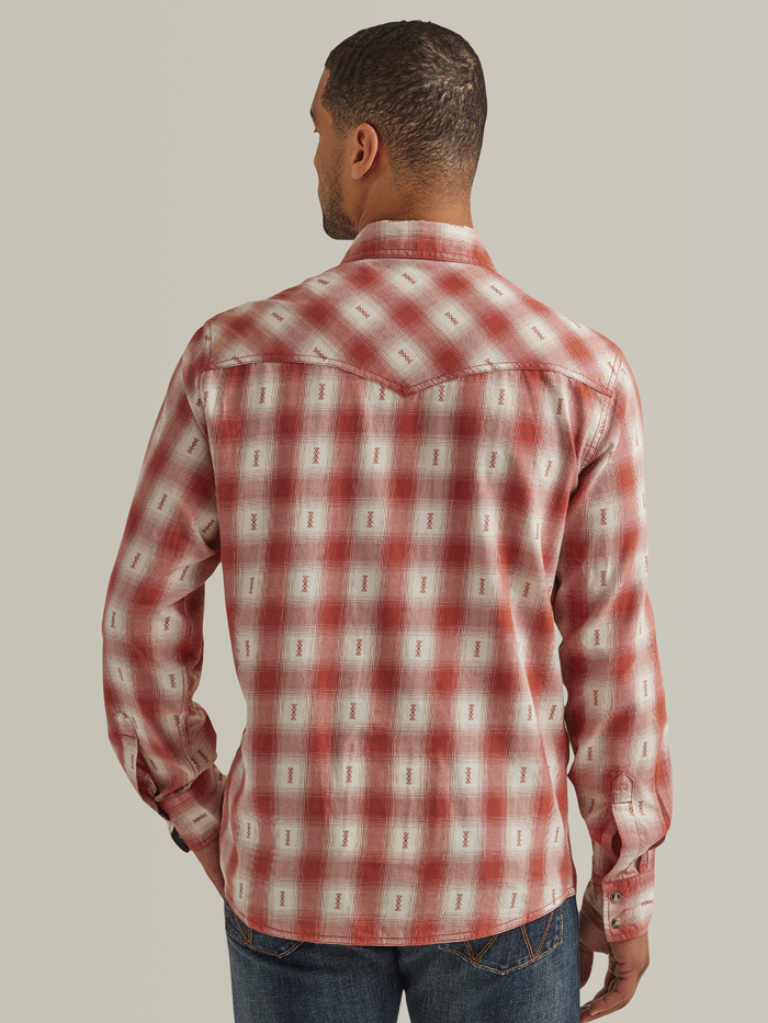 Wrangler 112344563 Mens Retro Premium Long Sleeve Shirt Rust front view. If you need any assistance with this item or the purchase of this item please call us at five six one seven four eight eight eight zero one Monday through Saturday 10:00a.m EST to 8:00 p.m EST