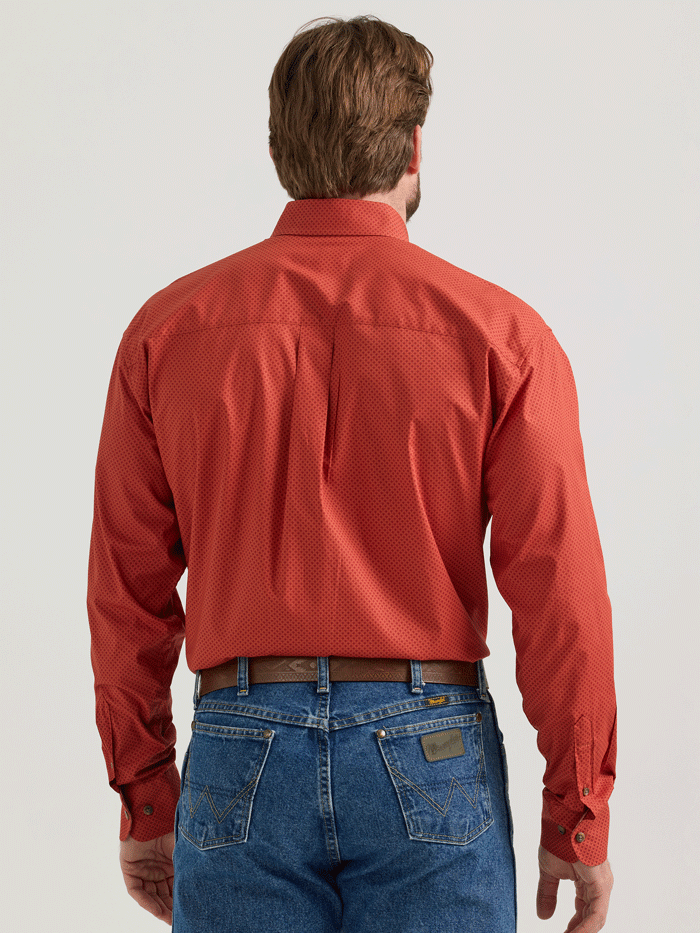 Wrangler 112352713 Mens George Strait Collection Long Sleeve Shirt Scarlet Deco front view. If you need any assistance with this item or the purchase of this item please call us at five six one seven four eight eight eight zero one Monday through Saturday 10:00a.m EST to 8:00 p.m EST